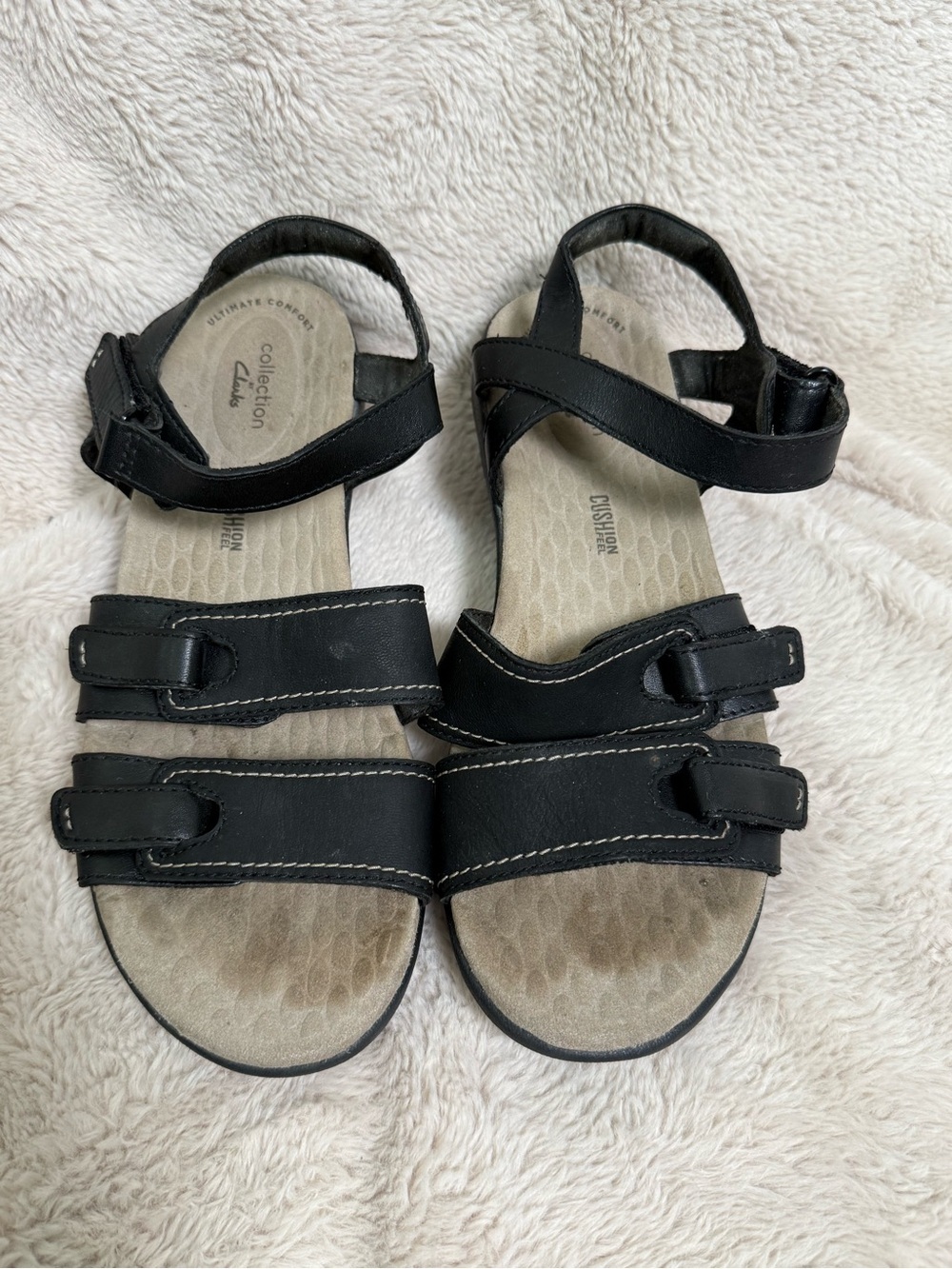 Clarks Alexis Shine Black Leather Adjustable Strap Sandals Womens Sz 9M